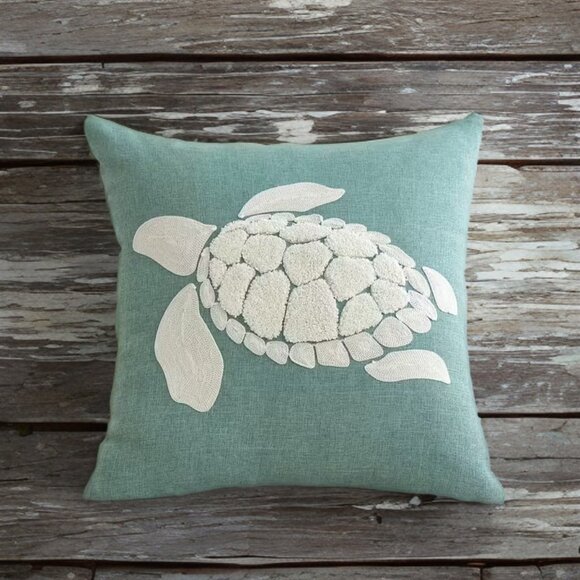 Decorative Throw Pillow Cover Embroidered Case Nautical Sea Turtle Beach Decor - Picture 4 of 10